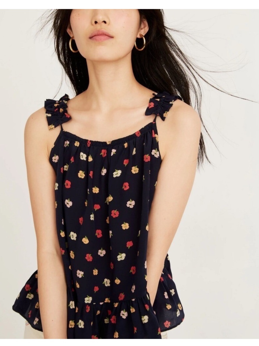 Madewell Silk Confetti Floral Ruffle-Strap Cami Top